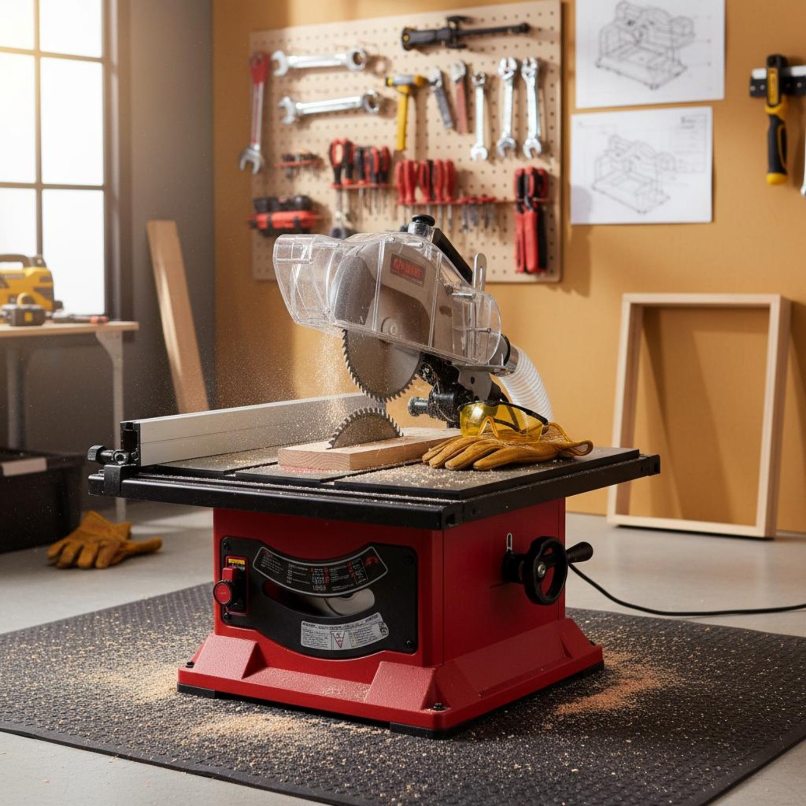 Power Tools Vacuum - واقي غبار شفاف لمنشار الطاولة، غطاء