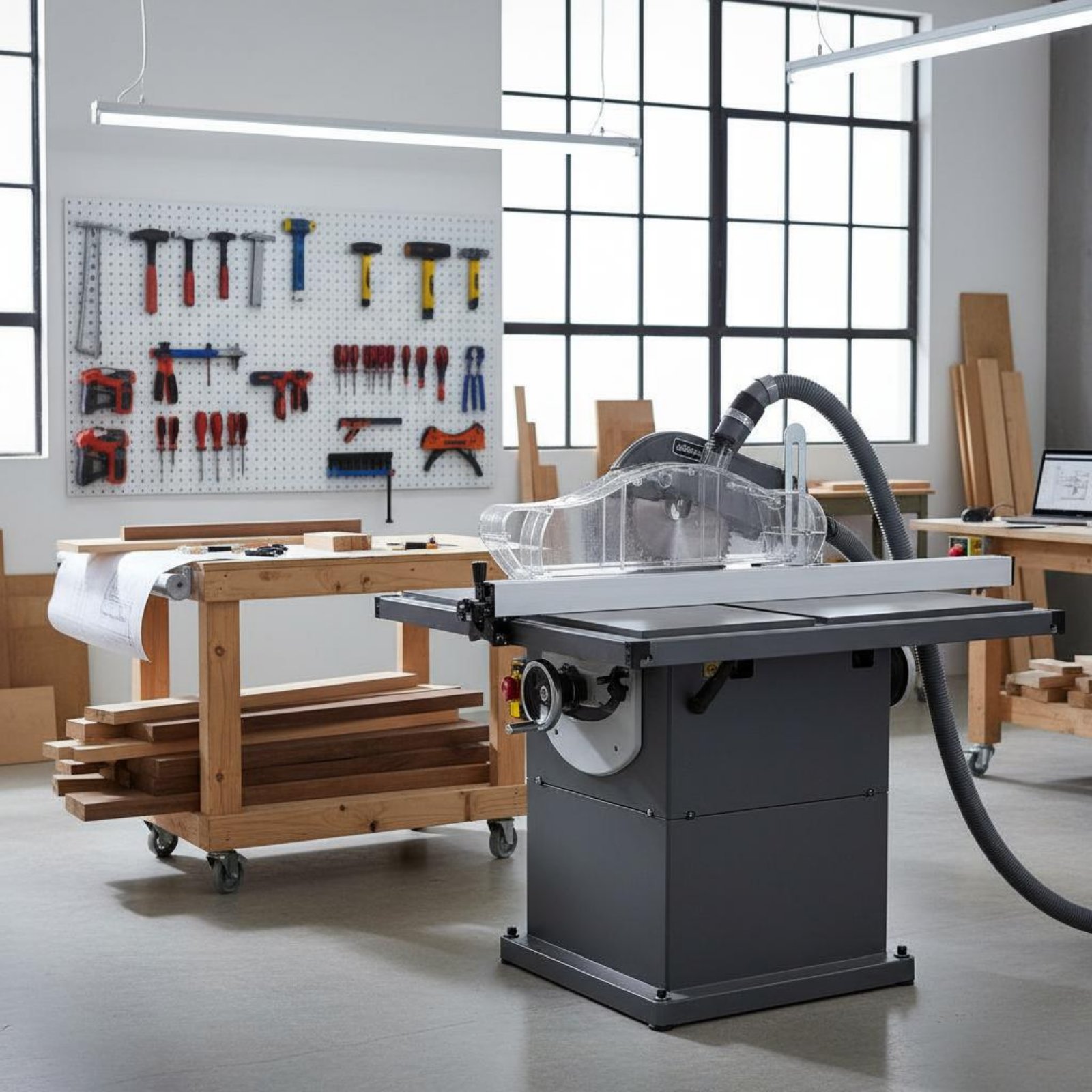 واقي غبار شفاف لمنشار الطاولة، - مراجعة Power Tools Vacuum وسعره